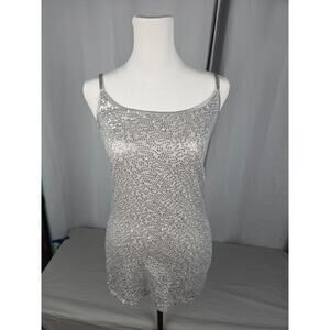 Y2K Sequins Club Glitter Spaghetti‎ Strap  Medium Shirt Top Silver Dots